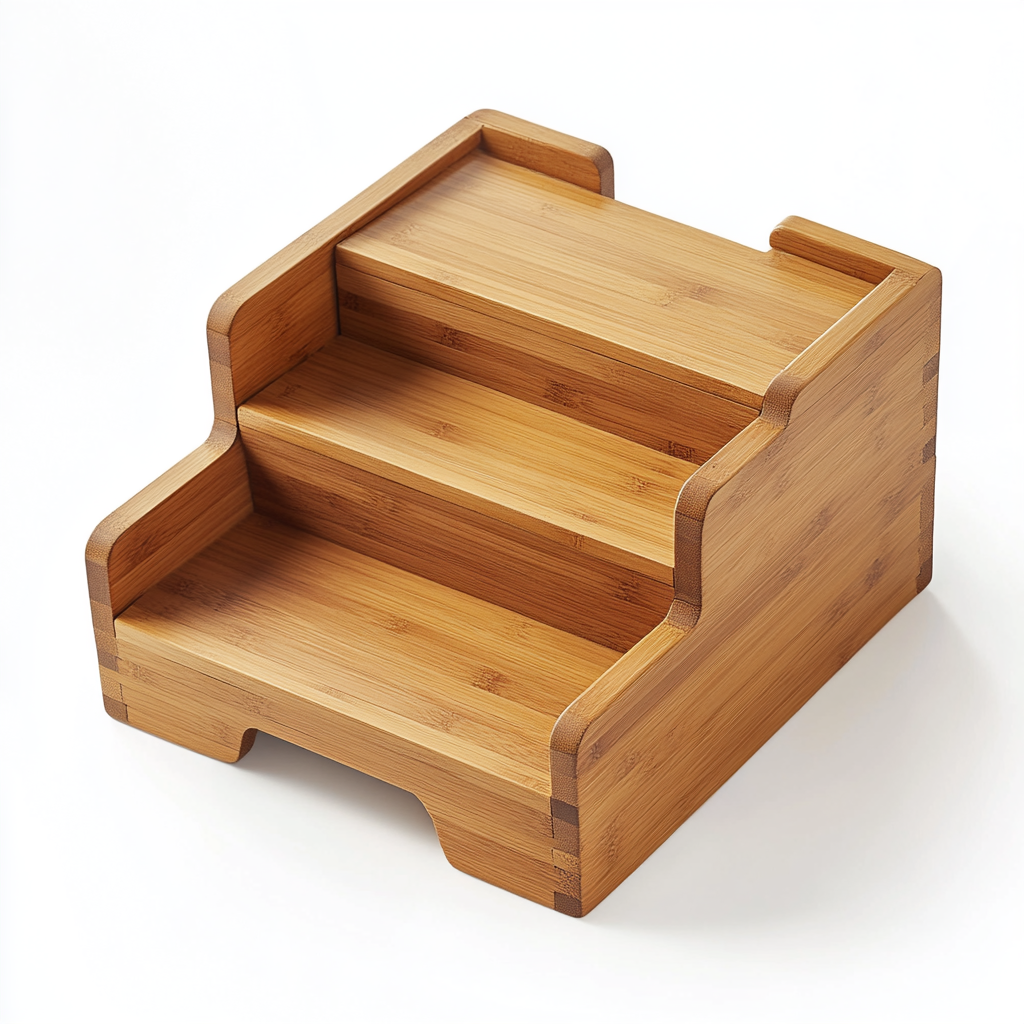 Docky Pet Steps - 100% Natural Sustainable Bamboo - Professional Grade Fiber Integrity - 3-Tier Wooden Dog Stairs - Heritage Series