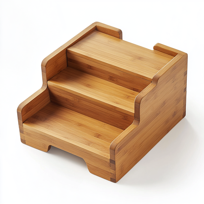 Docky Pet Steps - 100% Natural Sustainable Bamboo - Professional Grade Fiber Integrity - 3-Tier Wooden Dog Stairs - Heritage Series