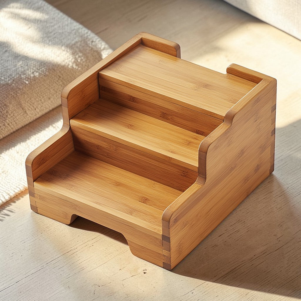 Docky Pet Steps - 100% Natural Sustainable Bamboo - Professional Grade Fiber Integrity - 3-Tier Wooden Dog Stairs - Heritage Series