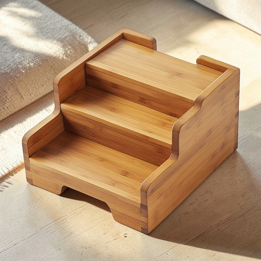 Docky Pet Steps - 100% Natural Sustainable Bamboo - Professional Grade Fiber Integrity - 3-Tier Wooden Dog Stairs - Heritage Series